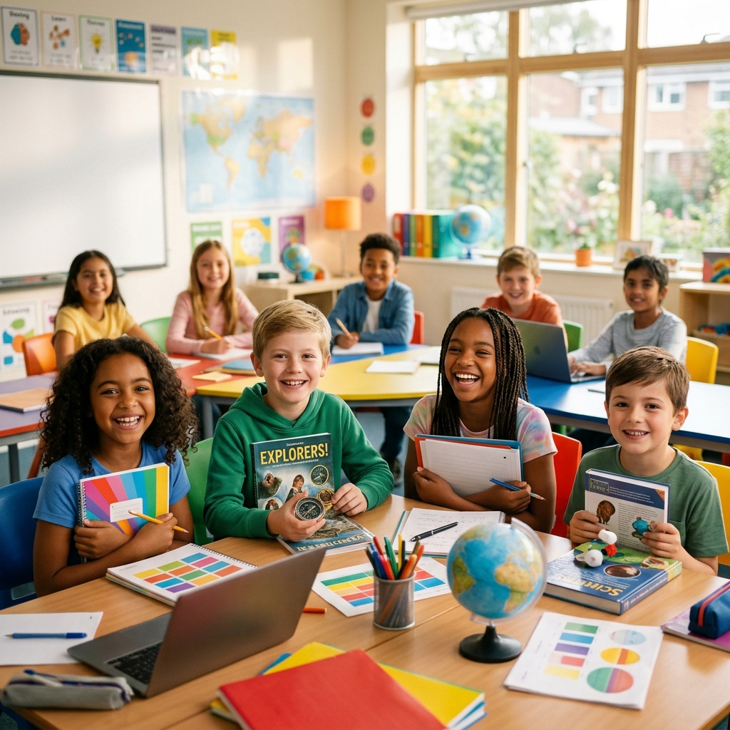 Happy School Students in Classroom